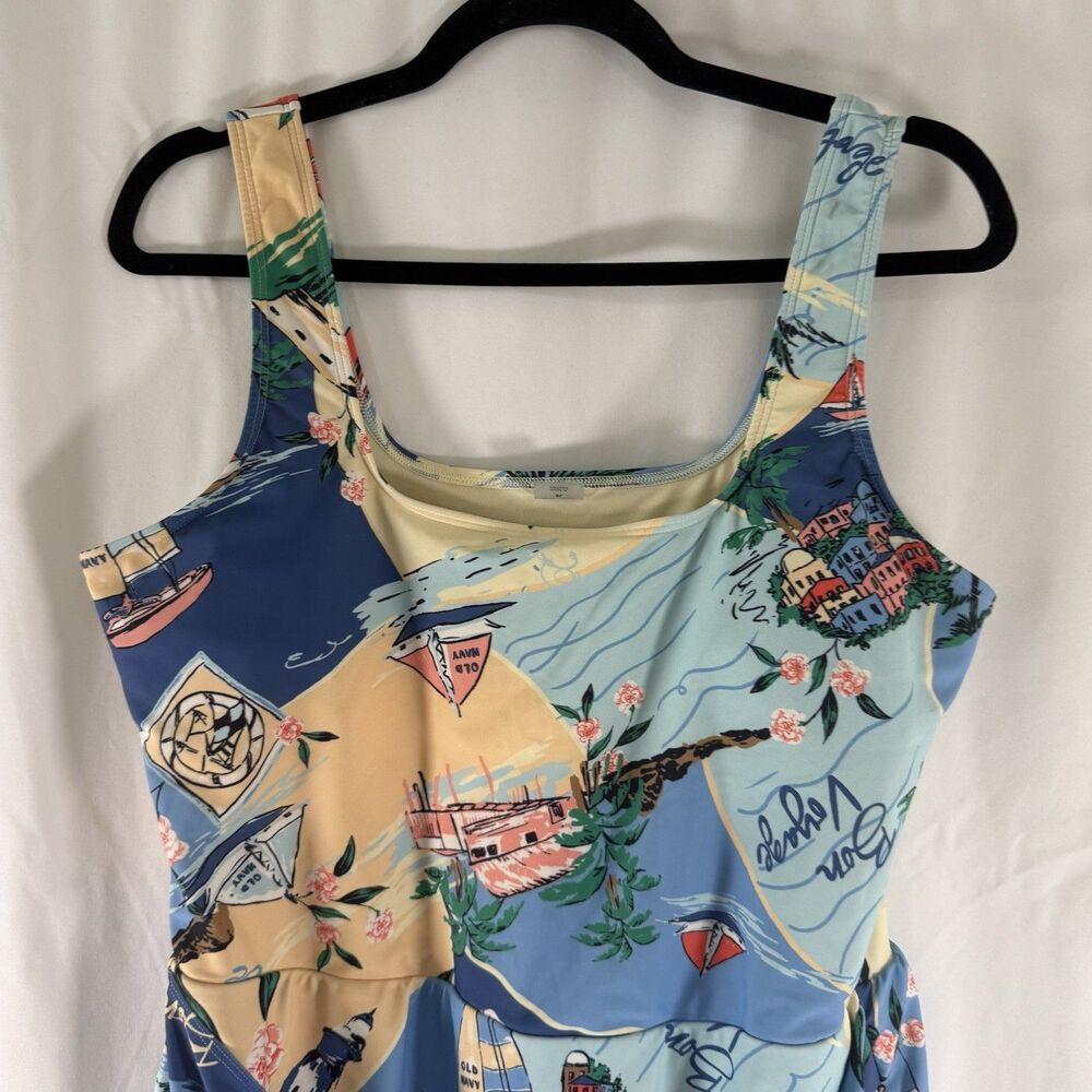 Old Navy Swim Dress Women's XL Blue Beach Print One Piece Wrap Front Padded - Picture 2 of 10